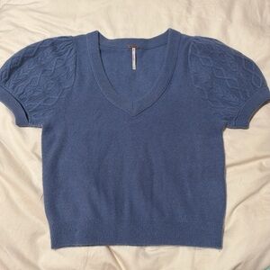 NWOT Free People Blue Knit Short Sleeve Sweater, Size Small